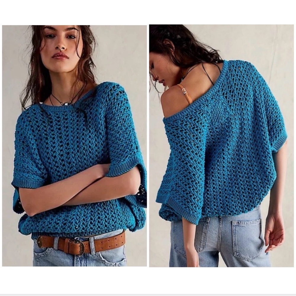 Free People We The Free Sophia Sweater Tee in Ocean Palace
